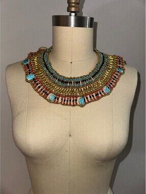 Egyptian Inspired Multicolor Beaded Statement Necklace